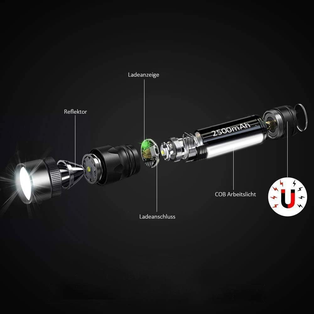 REHKITTZ LED Taschenlampe Extrem Hell 2000 Lumen,(mit 2500mAh Akku) Wiederaufladbare Taschenlampe LE