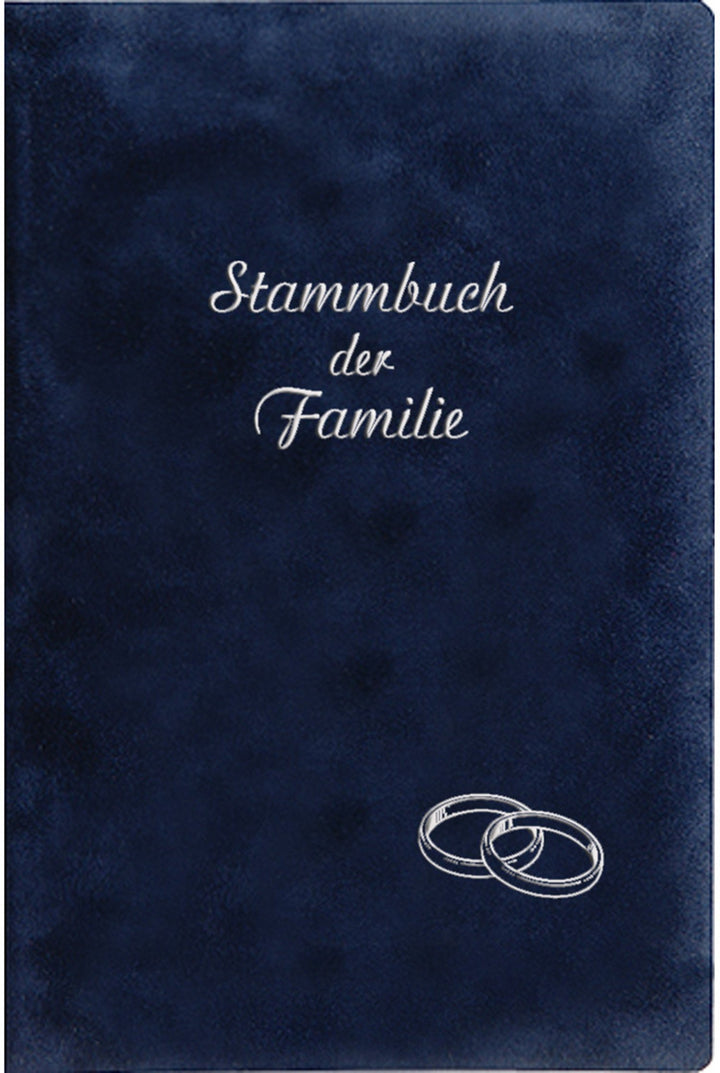 Stammbuch Ringe, blau, Velours, Prägung Silber, Stammbuchformat