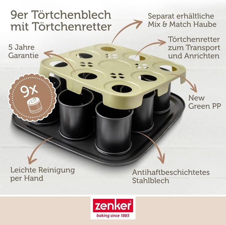 Zenker Bake, Click & Go 9er Törtchenblech – 29 x 29 x 7 cm – Backform mit separat erhältlichem Decke