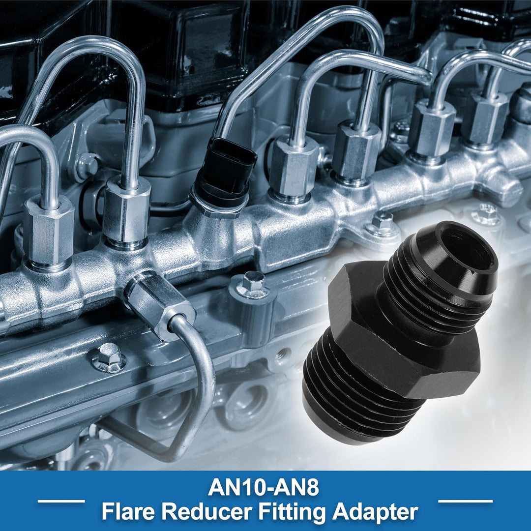 A ABSOPRO Male Flare Reducer Adapter AN10-AN8 Kraftstoffleitung Verbinder | Schwarz, Aluminium, Elox