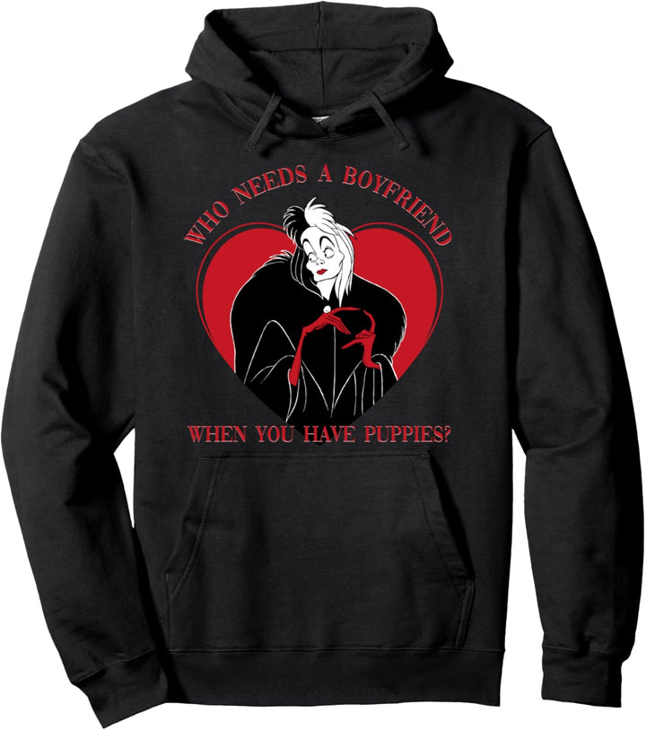 Disney Villains Valentines Cruella Who Needs A Boyfriend Pullover Hoodie