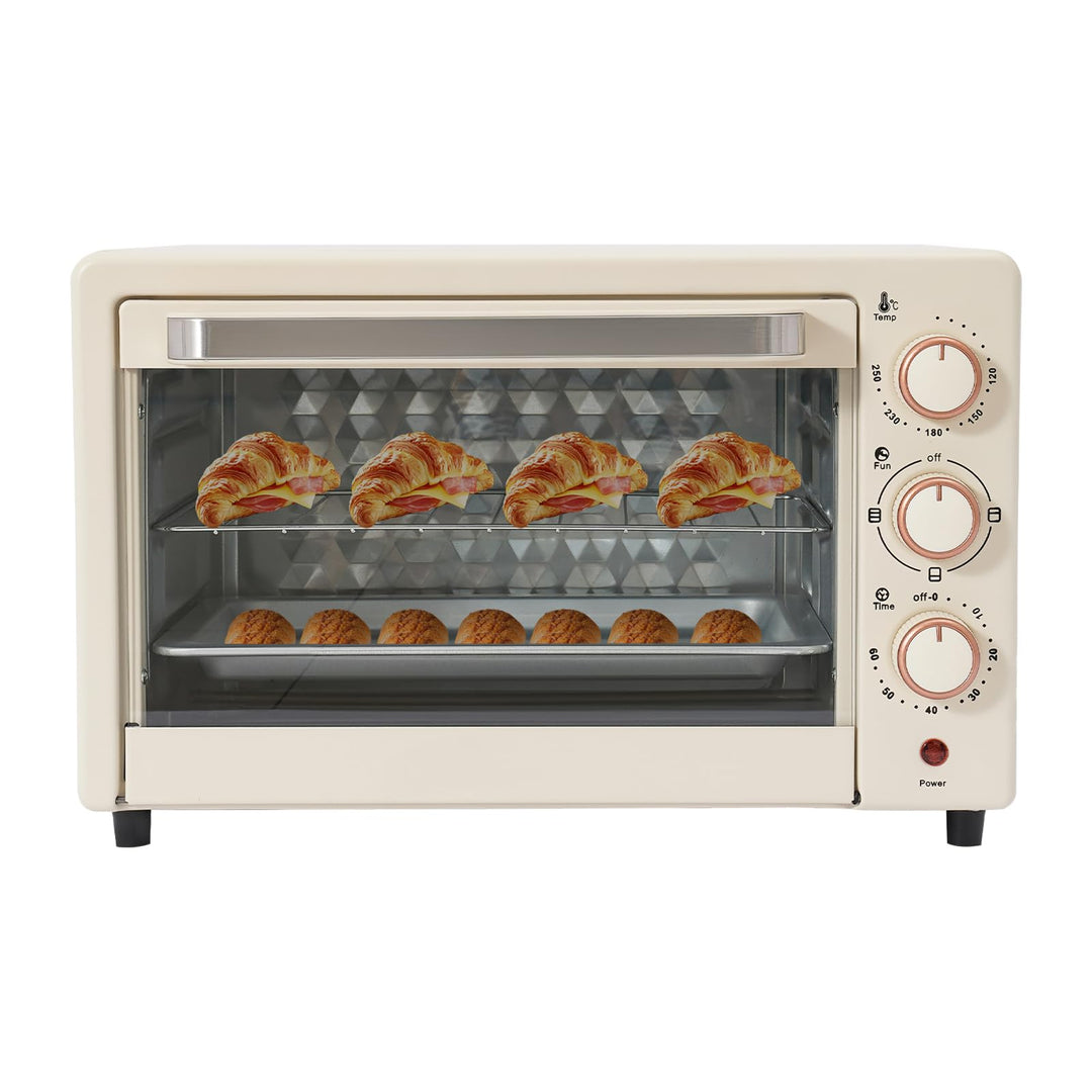 22L Minibackofen Elektrobackofen mit Umluft, Kompakter Backofen mit 60 Minuten Timer, Grillrost &amp; Ba