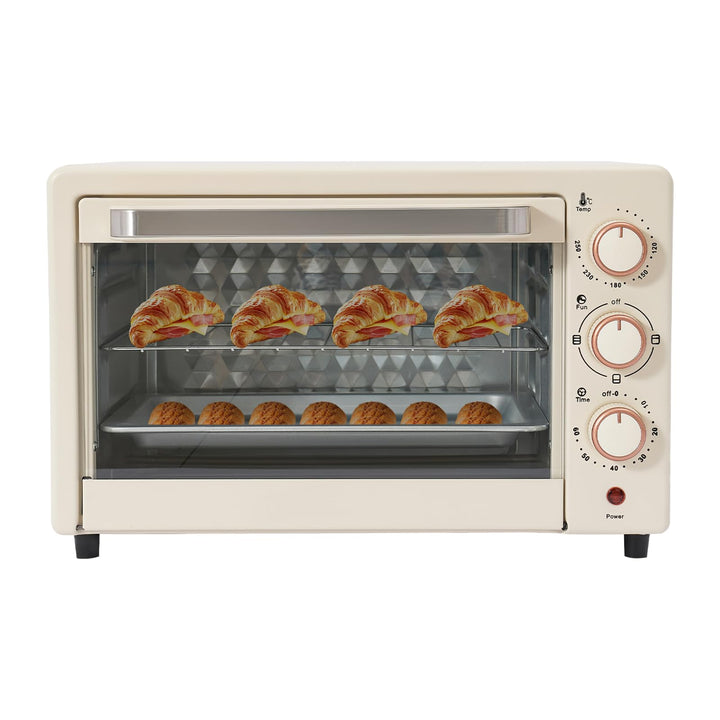 22L Minibackofen Elektrobackofen mit Umluft, Kompakter Backofen mit 60 Minuten Timer, Grillrost &amp; Ba