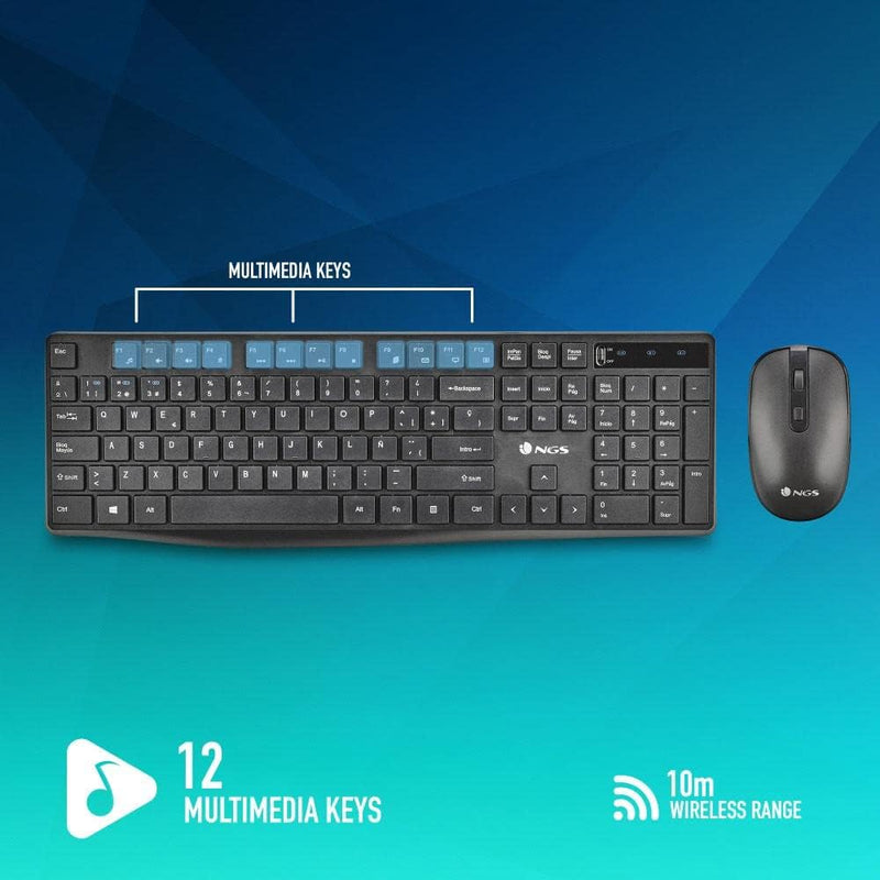 NGS Hype KIT - Kabelloses Multimodus-Tastatur + Maus Set, DPI: 800/1200/1600, Tri-Mode-Verbindung BT