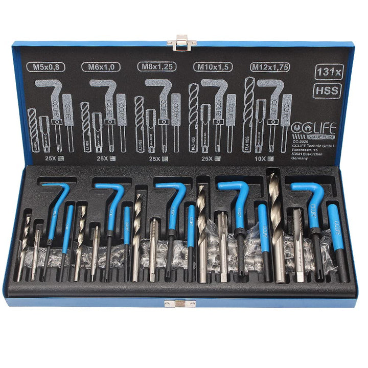 CCLIFE 131-tlg Gewindereparatur Gewinde Reparatur Satz mit M5 M6 M8 M10 M12 | Einsätze, Gewinderepar