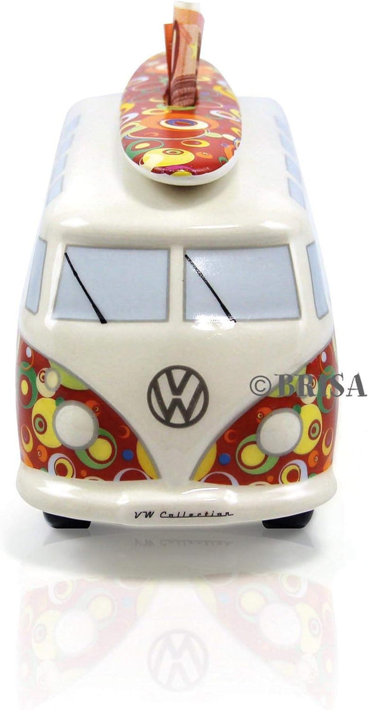 BRISA VW Collection - Volkswagen Spar-Büchse-Schwein-Dose mit Surfbrett im T1 Bulli Bus Samba Design