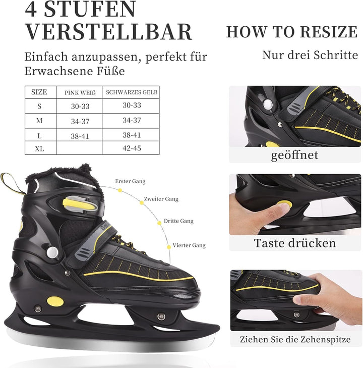 Verstellbare Schlittschuhe, Eislauf Schuhe für Damen,Herren und Kinder mit Edelstahl Eislaufschuhe,S
