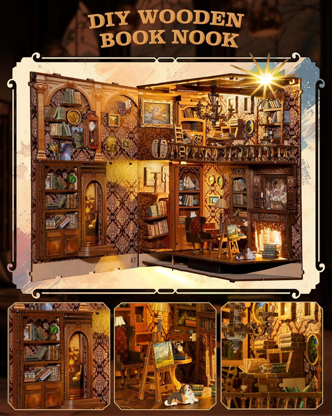 RONSTONE DIY Book Nook Kit - Salbei Bibliothek Puppenhaus Booknook Bücherregaleinsatz Decor Alley mi