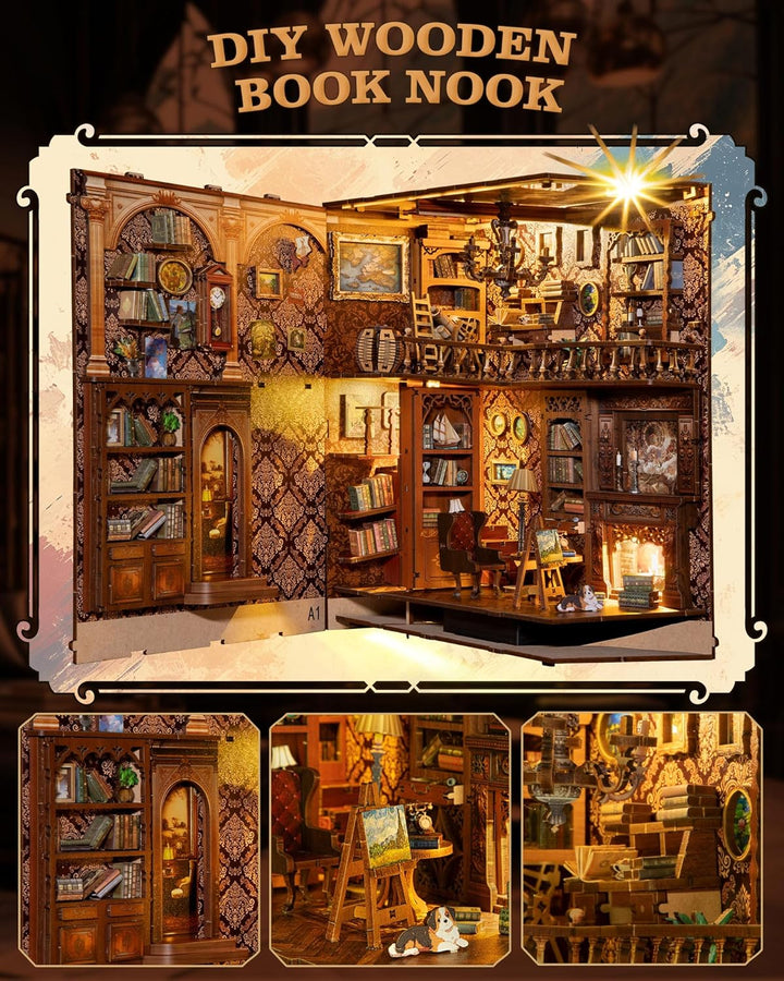 RONSTONE DIY Book Nook Kit - Salbei Bibliothek Puppenhaus Booknook Bücherregaleinsatz Decor Alley mi