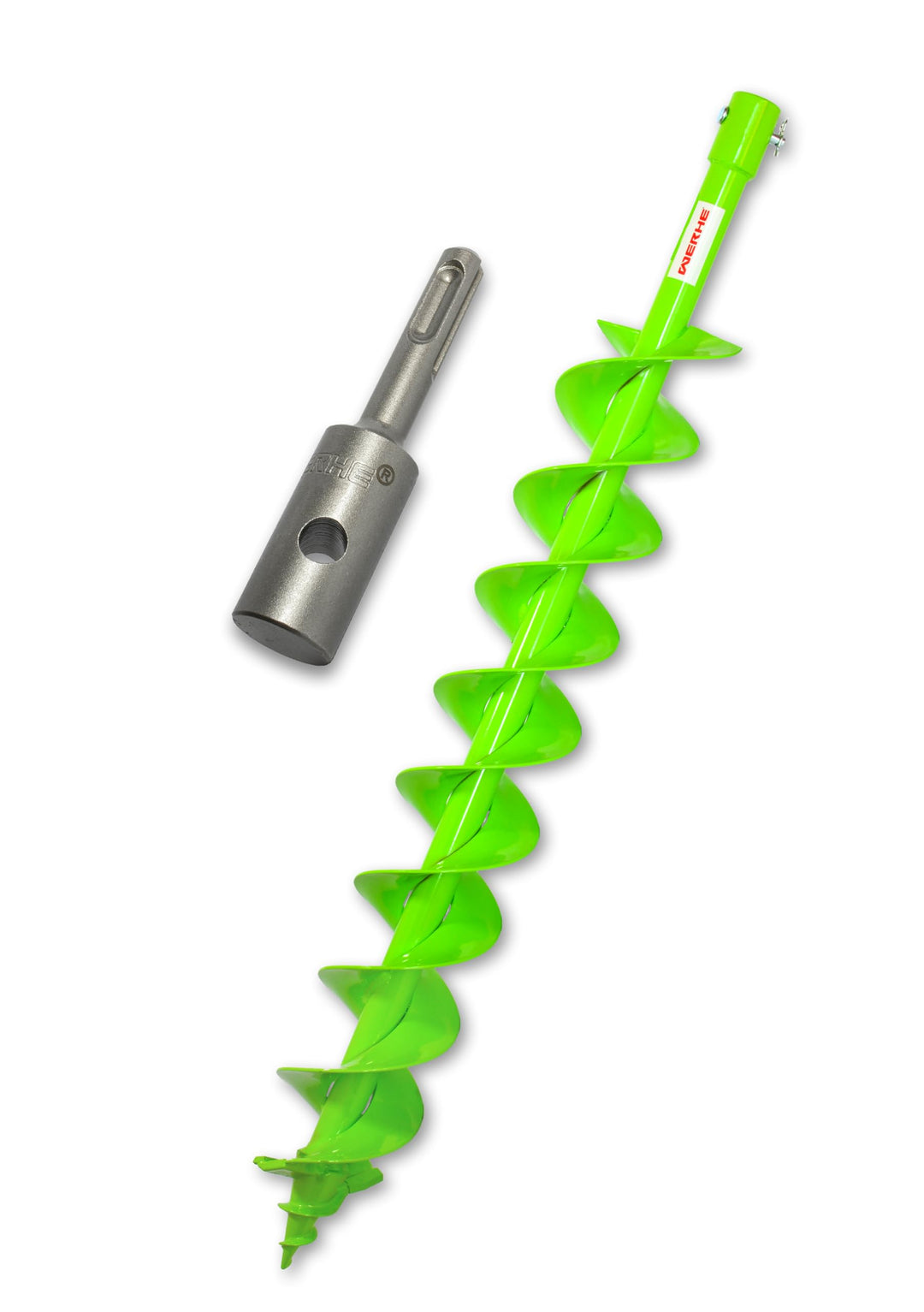 WERHE Erdbohrer 100 mm mit SDS Plus Aufnahme robuste Bohrspitze Pfahlbohrer Bohrer Doppel-Welle