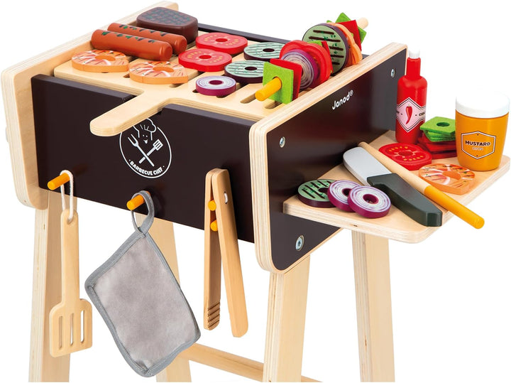 Janod - Grill aus Holz - Rollenspielzeug Küche und Puppengeschirr für Kinder - Inklusive 57 Zubehört