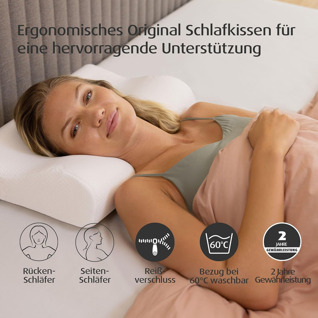 TEMPUR Kissen Set mit Füllung und Bezug, Original Kopfkissen Grösse M mit Jersey-Kissenbezug (beige)