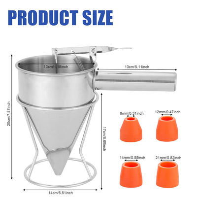Pfannkuchen-Teigspender 1.2L Edelstahl Teigportionierer mit Ständer, Trichter-Kuchenspender mit 4 Tr