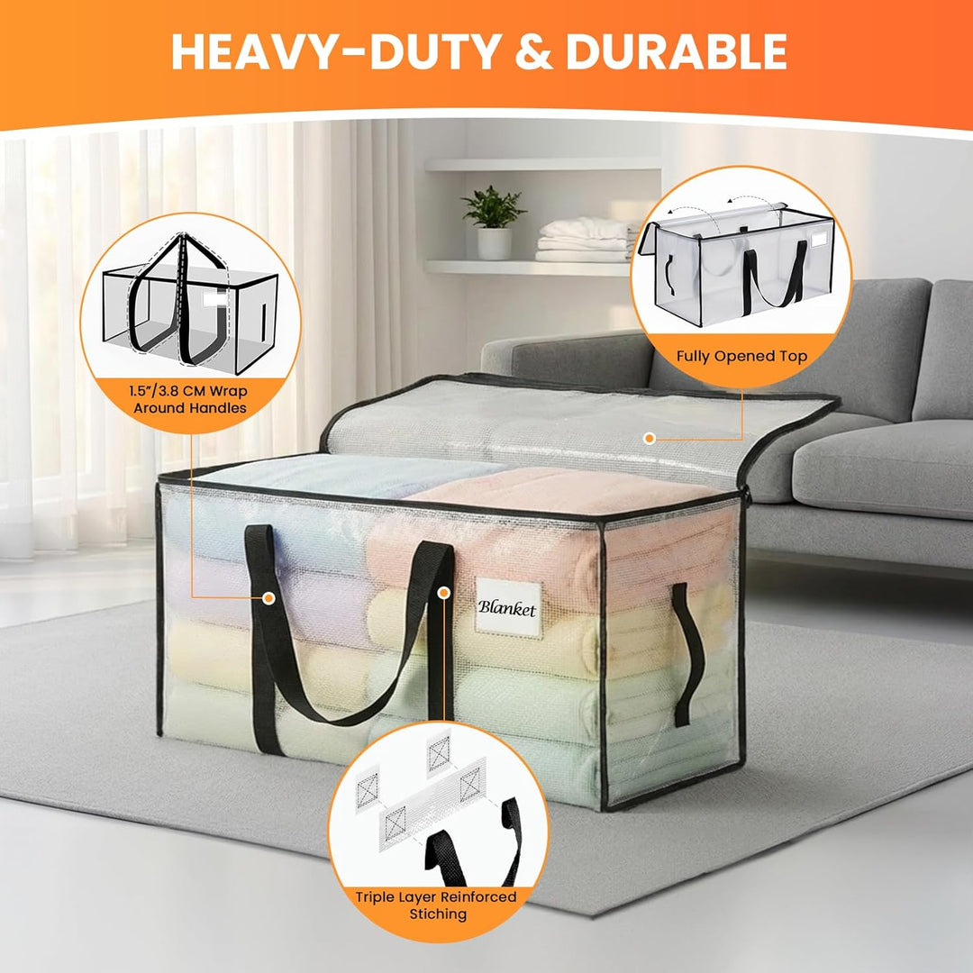 RICHER HOUSE 90L Grosse Aufbewahrungstasche wasserdichte, 4 stück Heavy-Duty Umzugstaschen mit Reiss