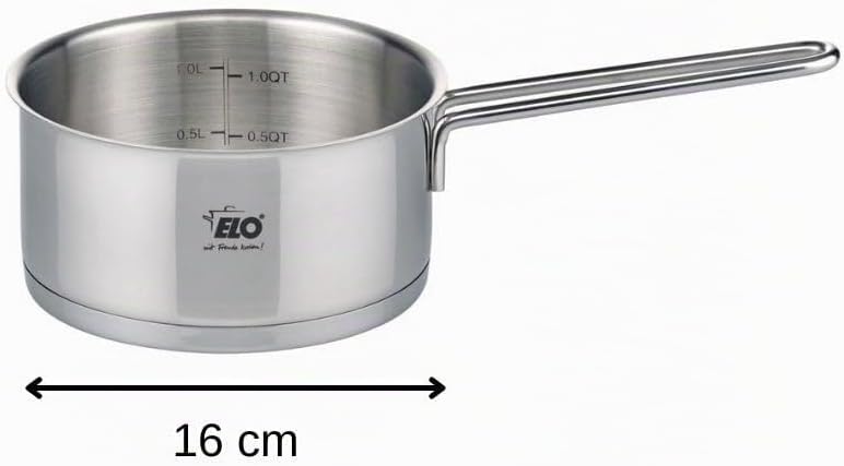 ELO 7243626 Stieltopf mit langem Griff aus Edelstahl, für alle Herdarten, Edelstahl, 16 cm, 1,3 l ,G