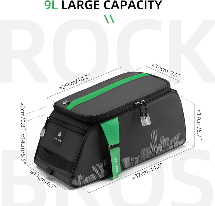 ROCKBROS Fahrrad Gepäckträgertasche 9L Fahrradtasche Transporttasche Wasserdicht Schwarz mit Regensc