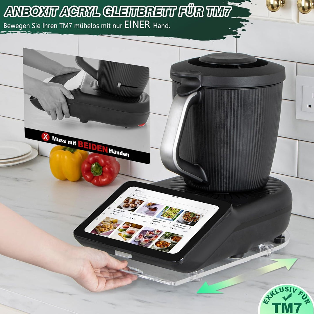 ANBOXIT Acryl Gleitbrett TM7 für Thermomix, Brett für Thermomix mit Teflon-Füssen, Leicht Gleitendes