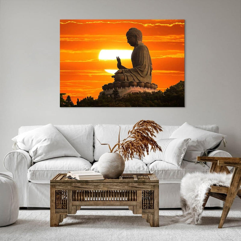 Bilder auf Leinwand 100x70cm Leinwandbild mit Rahmen tempel buddha Gross Wanddeko Bild Schlafzimmer