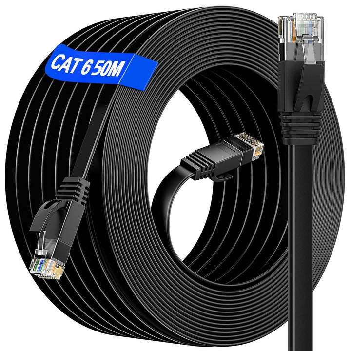 Netzwerkkabel 50m Outdoor Indoor, LAN Kabel 50 meter Cat 6 Gigabit RJ45 50m Ethernet Kabel Flach - 1