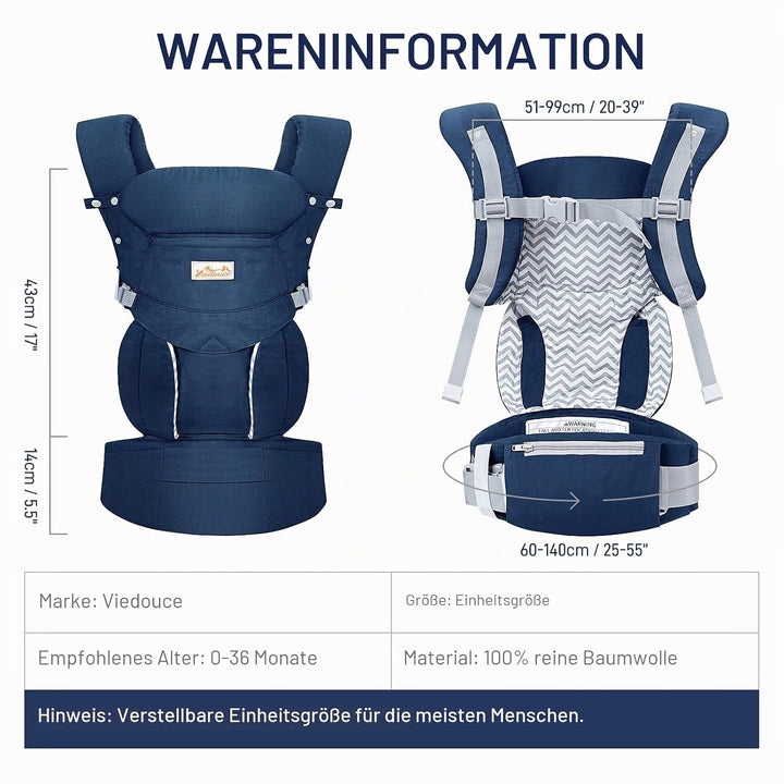 Viedouce Babytrage Neugeborene ab Geburt, Ergonomische Baby Trage Baumwolle Tragegurt mit Kopstütze