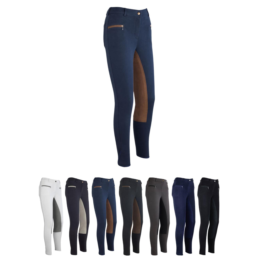 RL24 - Damen Reithose Vollbesatz BASICLINE, Dunkelblau/Hellbraun