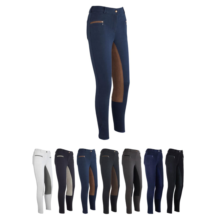 RL24 - Damen Reithose Vollbesatz BASICLINE, Dunkelblau/Hellbraun