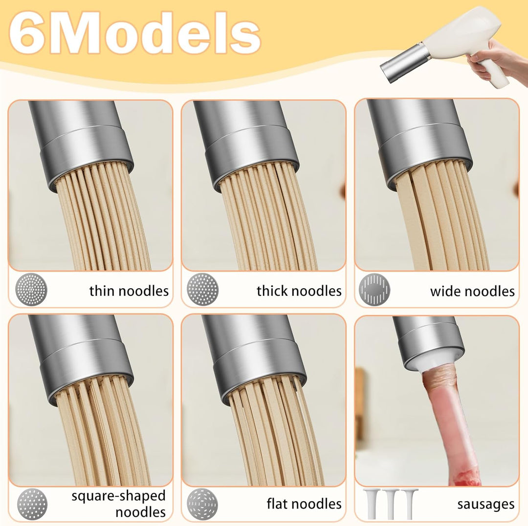 QHENS Hand Nudelmaschine Elektrische 1500mAh Akku, Tragbare Weiss nudelmaschine Elektrisch mit 5 Mod