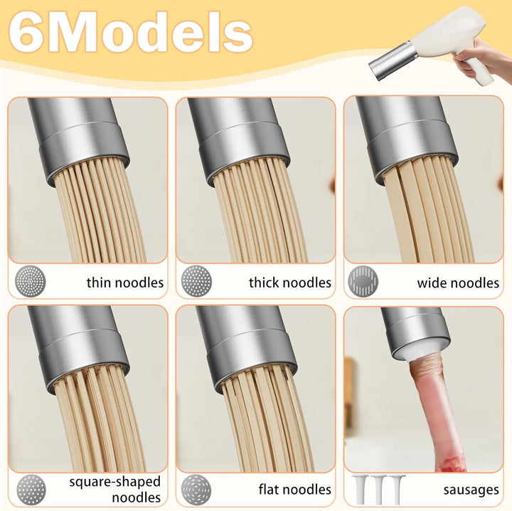QHENS Hand Nudelmaschine Elektrische 1500mAh Akku, Tragbare Weiss nudelmaschine Elektrisch mit 5 Mod