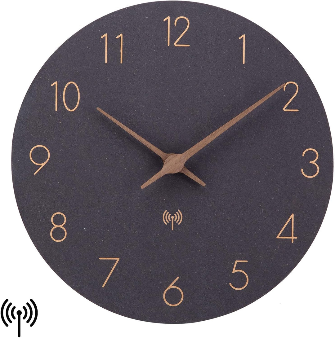 MDF Holz Funkuhr Wanduhr Ohne TickgeräUsche Lautlos 30cm Quarz Batterie Gross Wanduhren Einfach zu L