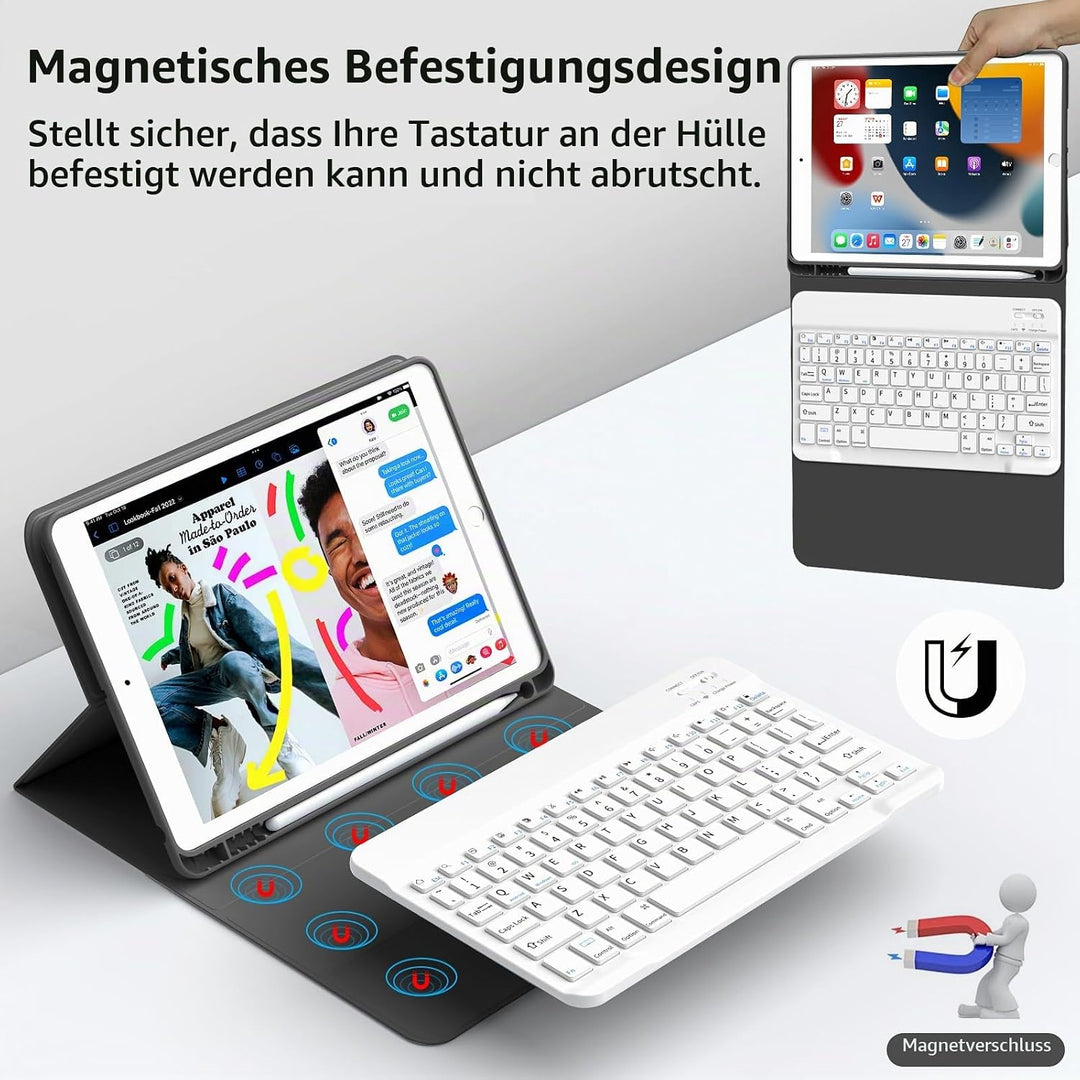 JKSML Tastatur Hülle für iPad 9./ 8./ 7. Generation (2021/2020/ 2019) mit Pencil Halter, Soft TPU Rü