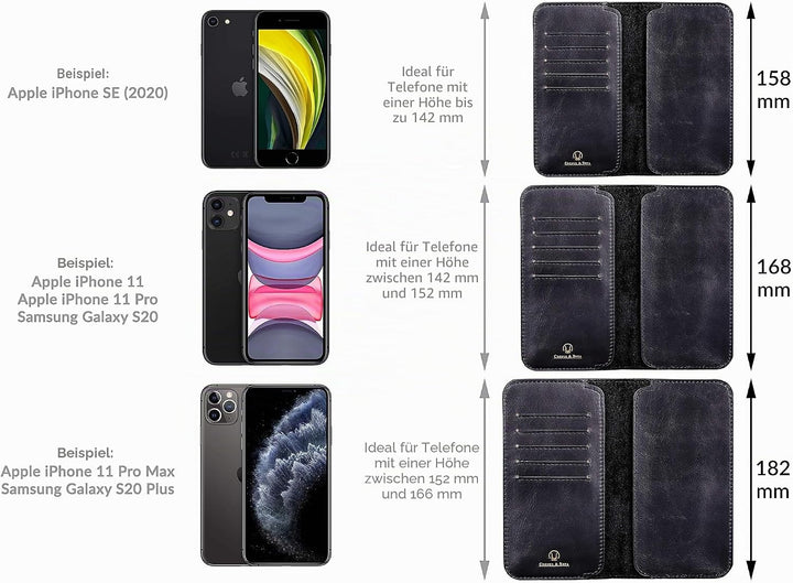 Cronus &amp; Rhea - Smartphone Geldbörse aus Leder - Modell: Cerberus - Mit Geschenkbox - Geldbeutel Hül