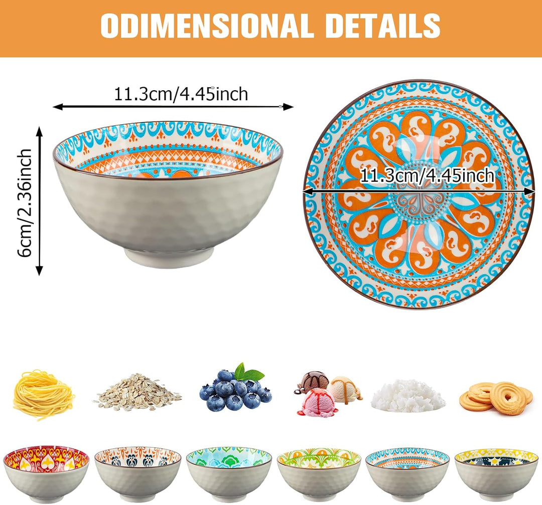 Topsky Dessertschalen Porzellan 6er Set 300ml–Müslischalen/Dipschalen | Boho Stil, Geschenkbox, Bunt