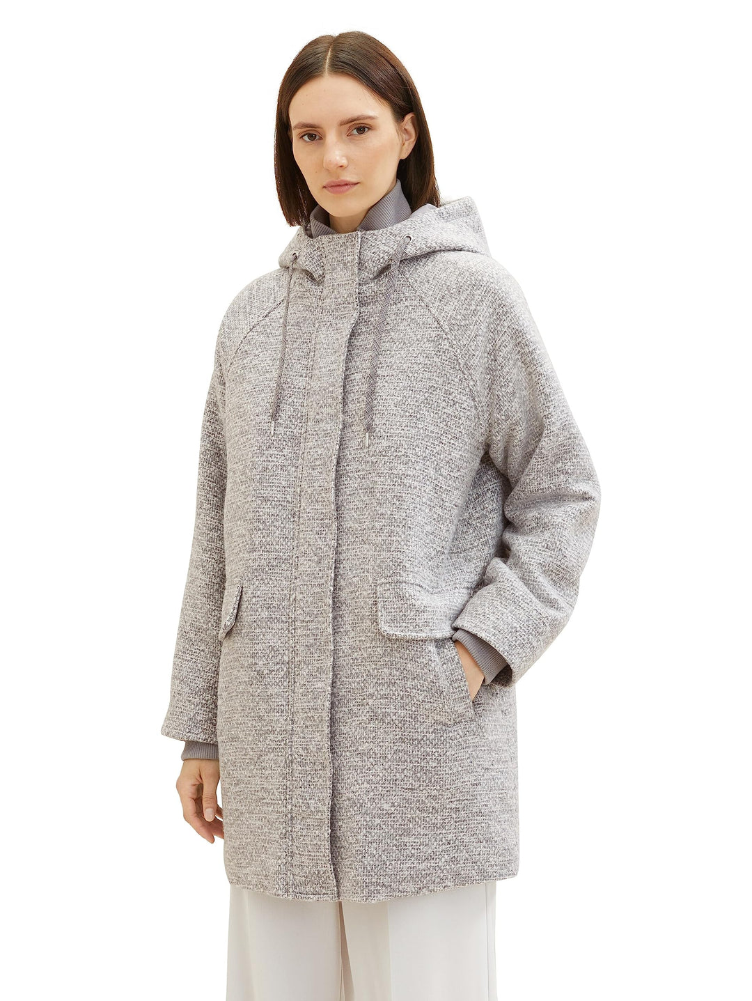 TOM TAILOR Damen Mantel mit Kapuze M 30285 - Grey Structure, M 30285 - Grey Structure