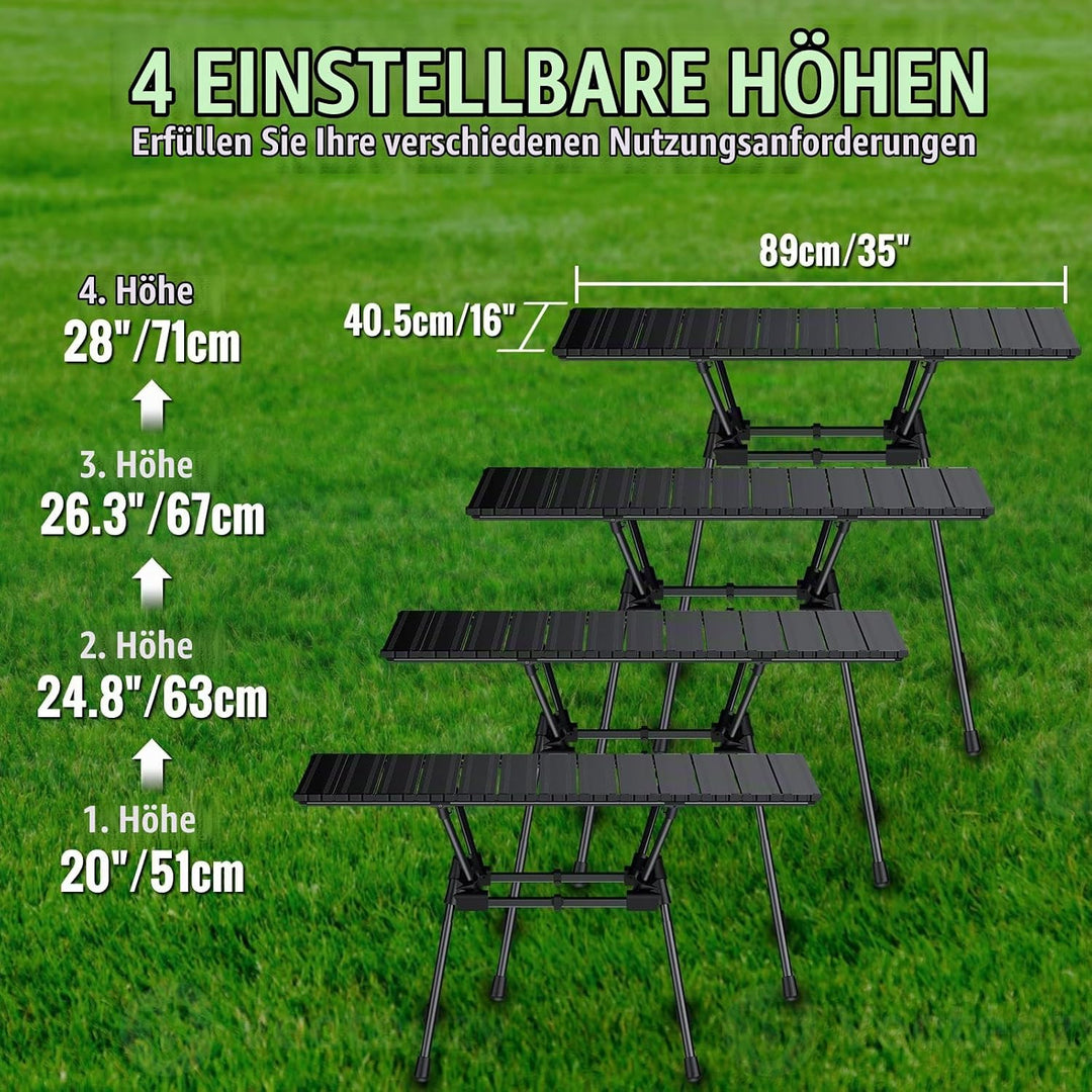 GARLLEN Campingtisch klappbar, 89x40,5cm &amp; 4 höhenverstellbar Klapptisch Aluminium Leicht Mehrzweckt