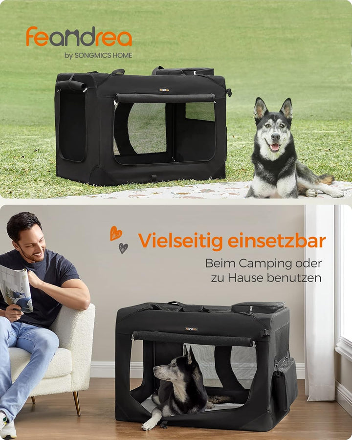 Feandrea Hundebox faltbar, Transportbox Hund, XXXL, Hundetasche, Oxford-Gewebe, Netzstoff, atmungsak