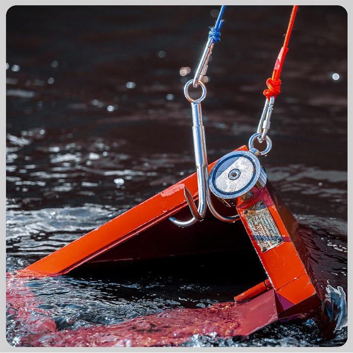Magnetfischen Mega Set - 700 KG (2 x 350KG) - Ø94mm - Neodym Magnet mit 2 Seilen, Greifhaken & Hands