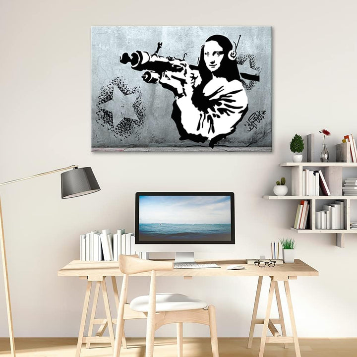 Feeby Bilder 115x75 cm Banksy Mona Lisa Betonoptik 1 tlg Modern Wandbilder Leinwandbilder Bild auf L
