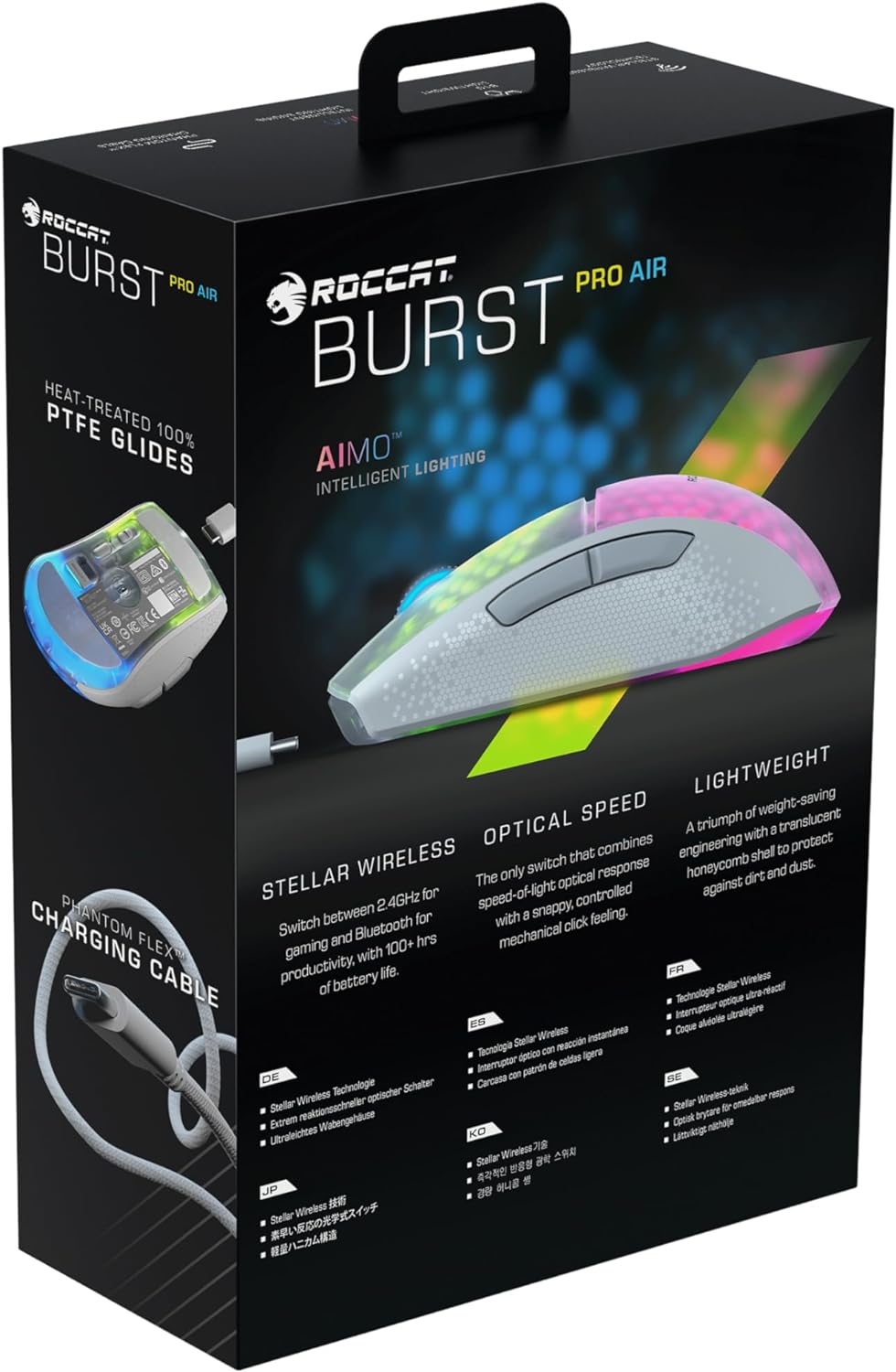 Roccat Burst Pro Air - leichte, symmetrische, kabellose, optische RGB-Gaming-Maus mit Optical Owl-Ey