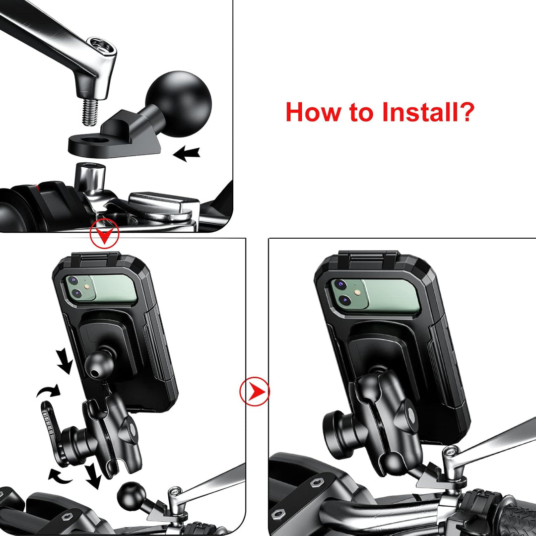 iMESTOU wasserdichte Motorrad Telefonhalterung Bike 1" Ball Handy Halterung für Rückspiegel Installa