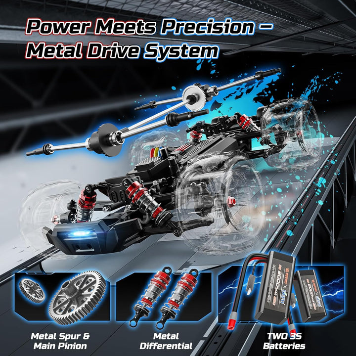 DEERC 1:14 Brushless RC Auto für Erwachsene, 46+ mph Off-Road, 2 * 3S Lipo, 4WD wasserdicht, 7 Licht