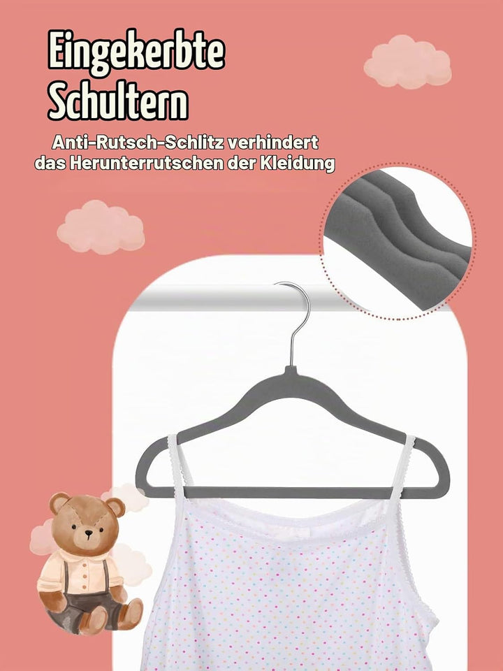 HOUSE DAY 30er Set Kinderkleiderbügel aus Samt,28cm Kleiderbügel Kinder mit Gekerbtem Design,Ultradü