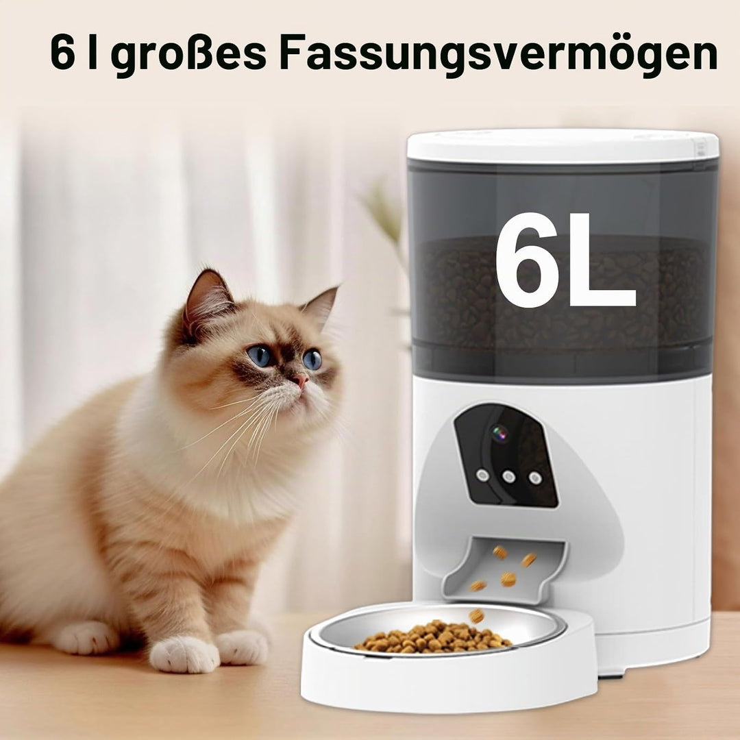 ANTELA Futterautomat für Katzen Hunde 6L mit Video 3MP, 2,4GHz WLAN Futterspender, App-Steuerung, Re