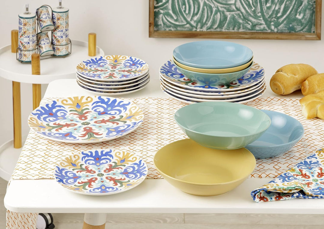 Baroni Home Teller-Set, 18 Teile aus Porzellan und Steingut, Tellerservice für 6 Personen, Bunte Tis