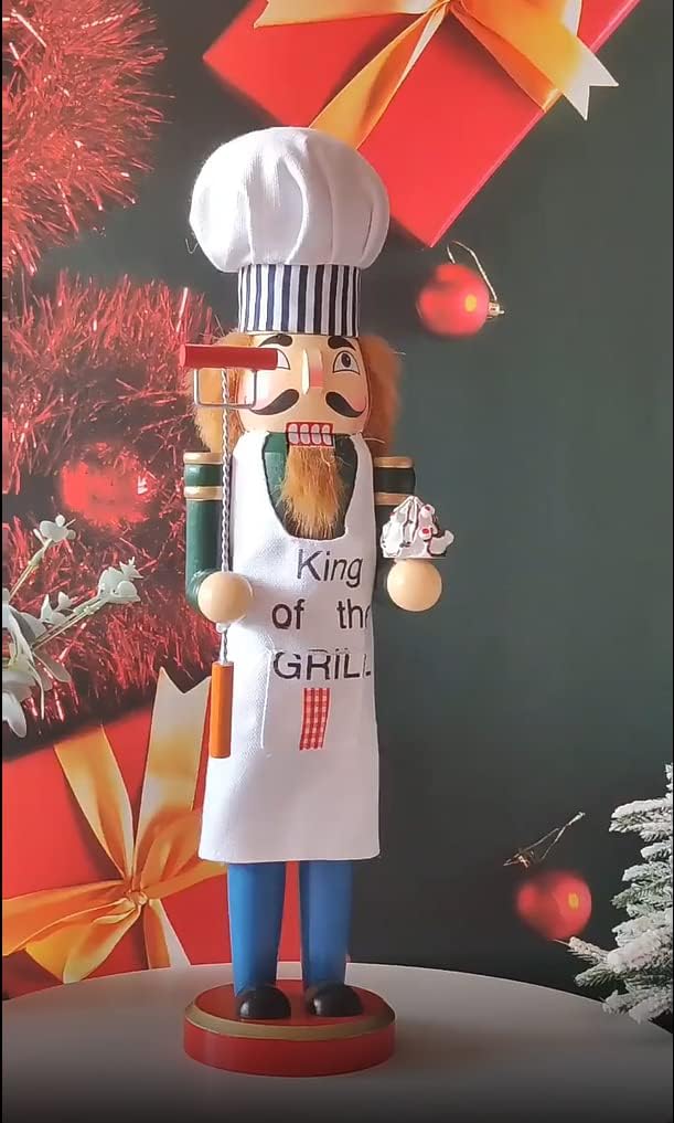 AULUDA 38,1 cm Weihnachts-Dekorativer Nussknacker, Koch mit Grillgabel und Kuchen, handgefertigte Ho