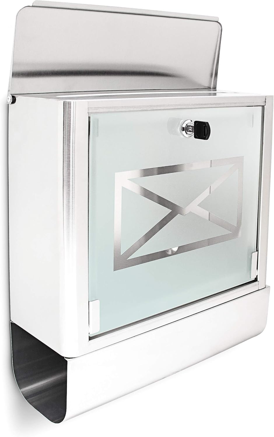 Relaxdays Briefkasten mit Zeitungsfach, Postkasten aus Edelstahl und Glas, Mit Motiv, HBT: ca. 40 x
