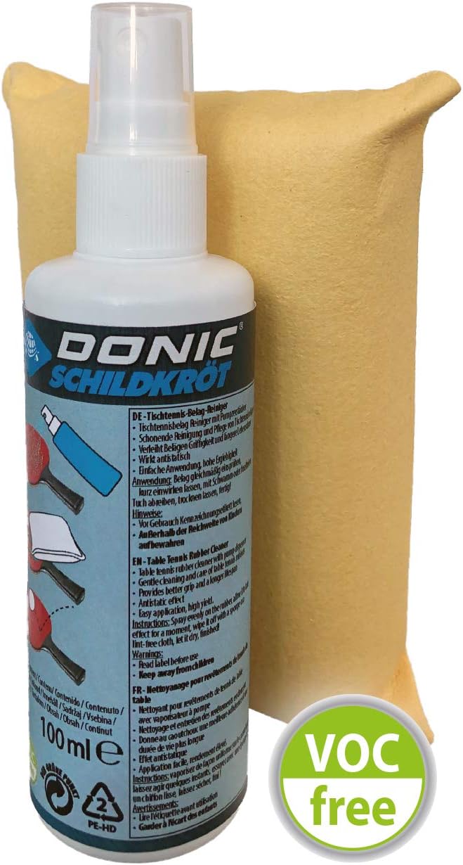 Donic-Schildkröt Tischtennis Reinigungsset, 100 ml Belagreiniger im Pumpzerstäuber und Reinigungssch