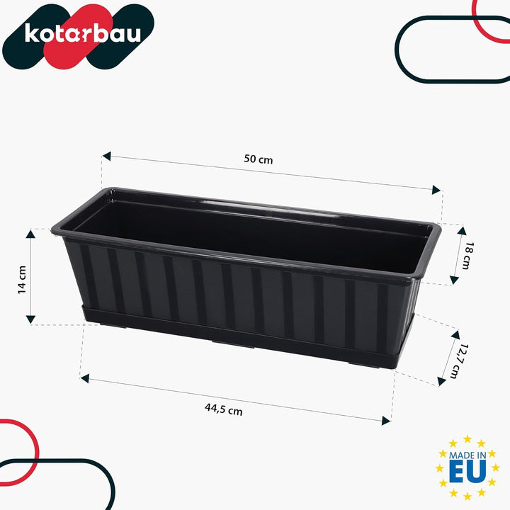 KOTARBAU® 6er Set Blumenkasten - Blumentopf für Balkon - 50 x 18 x 14 cm - Anthrazit - Balkonkasten