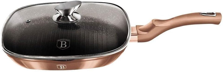 BerlingerHaus Metallic Line- Rose Gold Edition Grillpfanne mit Deckel, 28 cm, BH/1610N Rosegold Edel