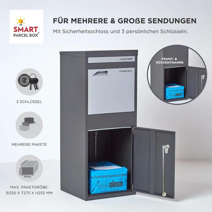 SMART PARCEL BOX Paketbox draussen, Standbriefkasten mit Paketfach, Paketbriefkasten XXL, grosse Pos