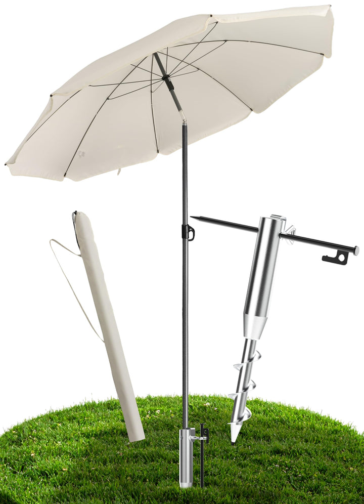 4smile Sonnenschirm Strand 3er Set in Beige, Ø 160 cm Strandschirm Windfest Stabil mit Eindrehbodenh